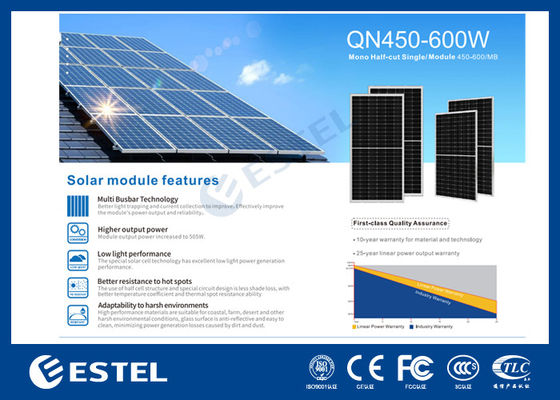 Painel Solar Mono Half-cut de Alta Potência de 450W a 600W para Sistema de Energia de Telecomunicações