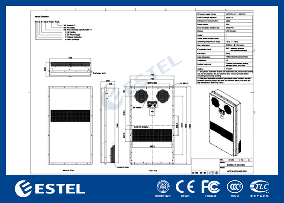 48VDC 325W/K Trocador de calor de gabinete com comunicação RS485 MODBUS RTU