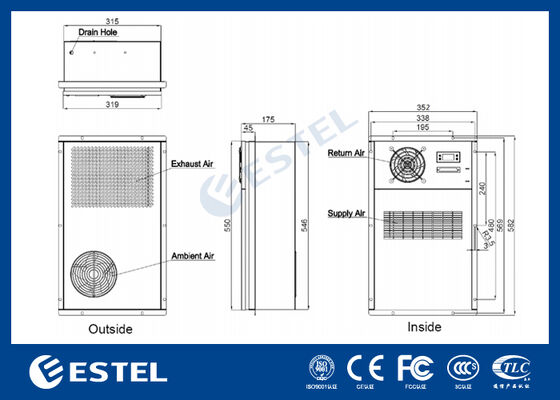 EX12DHC1B Trocador de calor CC de alta eficiência para gabinetes de telecomunicações externos – Capacidade de aquecimento de 120W/K, faixa de operação de -40°C a +55°C, proteção IP55, entrada CC de -48V, controle remoto suportado