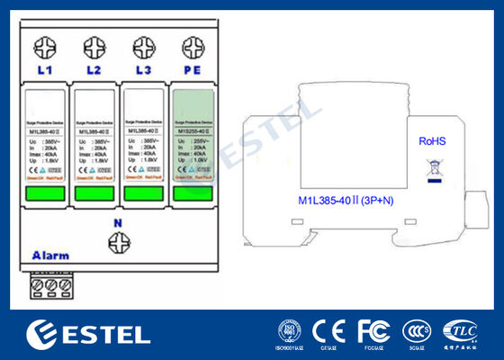 Dispositivo de Proteção contra Surtos (DPS) M1L385-40 II para Distribuição de Energia - Corrente de Surto de 40kA, 230V/400VAC, Porta de Alarme Remoto, Instalação em Trilho DIN, IP20, Proteção Classe C