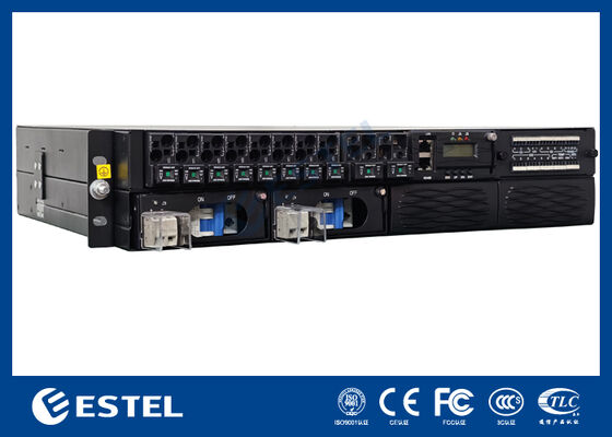 Unidade de alimentação de corrente contínua de rack fino para armários de telecomunicações e salas de equipamento de rede com caixa de metal fechada