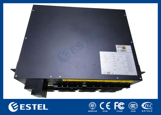 Sistema de distribuição de energia de CC modular de 19 polegadas para redes de telecomunicações com entradas de bateria e monitoramento integrado